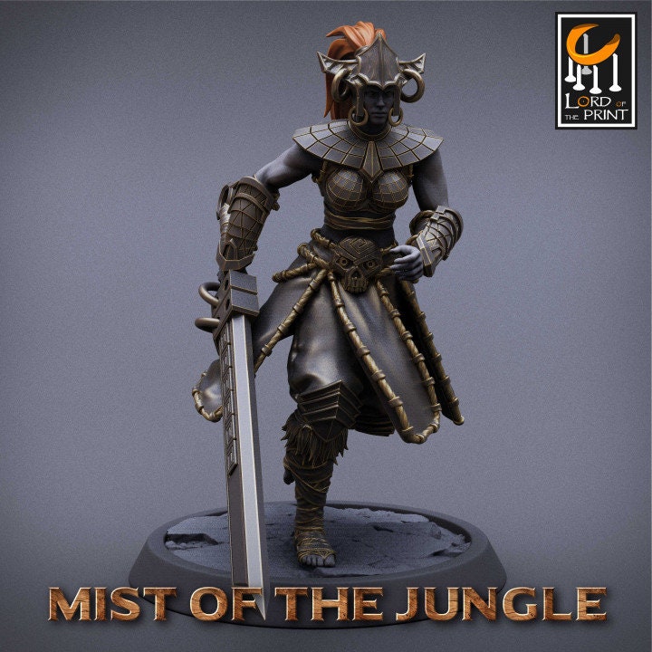Heavy Amazon Great Sword Pack | Mist of the Jungle | Lord of the Print | Wargaming | Dungeons and Dragons | Amazon | Tabletop RPG | DnD