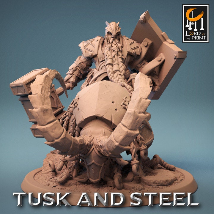 Dwarf Goat Rider with Helmet Pack | Tusk and Steel | Lord of the Print | Wargaming | Dungeons and Dragons | Tabletop RPG | DnD