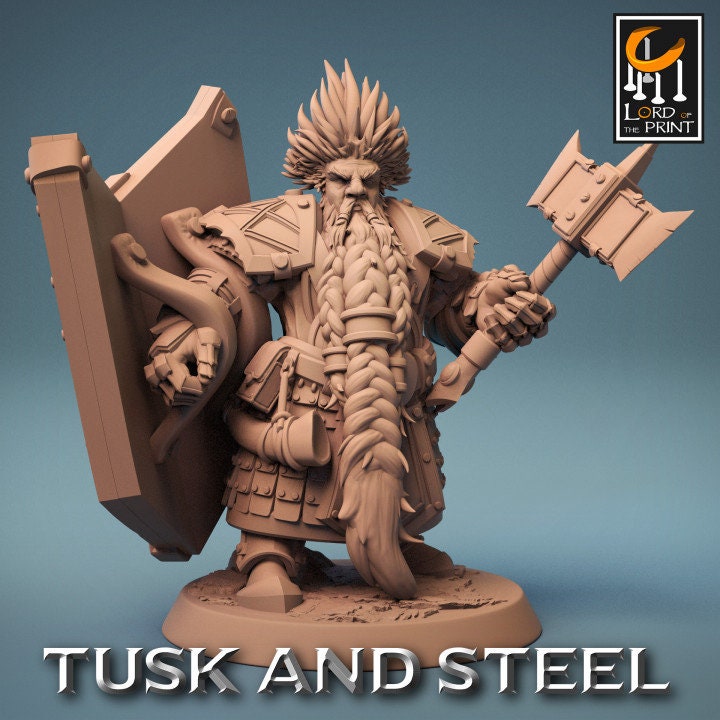 Dwarf Soldier Axe Pack | Tusk and Steel | Lord of the Print | Wargaming | Dungeons and Dragons | Tabletop RPG | DnD