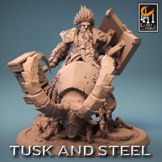 Dwarf Goat Rider with no Helmet Pack | Tusk and Steel | Lord of the Print | Wargaming | Dungeons and Dragons | Tabletop RPG | DnD