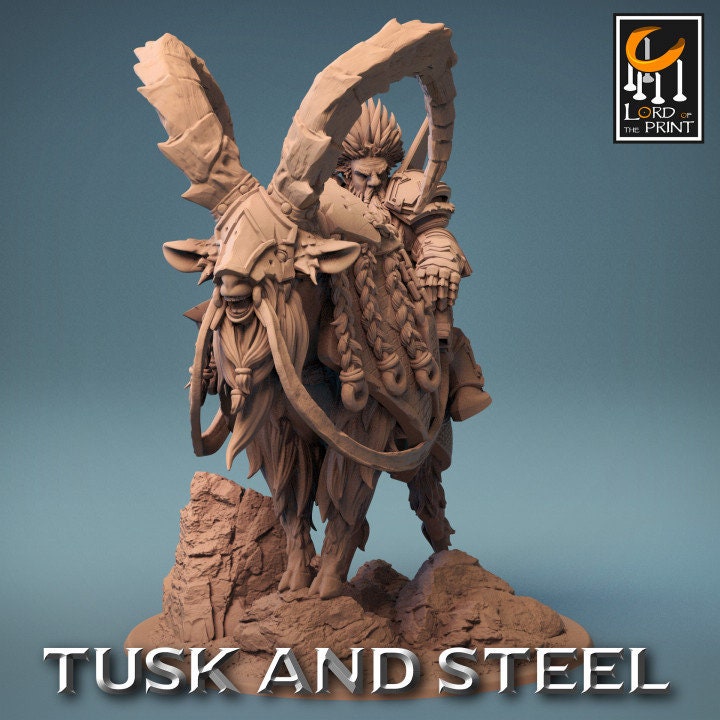Dwarf Goat Rider with no Helmet Pack | Tusk and Steel | Lord of the Print | Wargaming | Dungeons and Dragons | Tabletop RPG | DnD