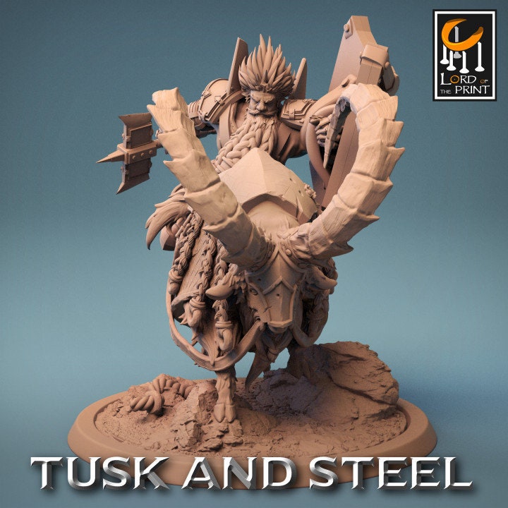 Dwarf Goat Rider with no Helmet Pack | Tusk and Steel | Lord of the Print | Wargaming | Dungeons and Dragons | Tabletop RPG | DnD