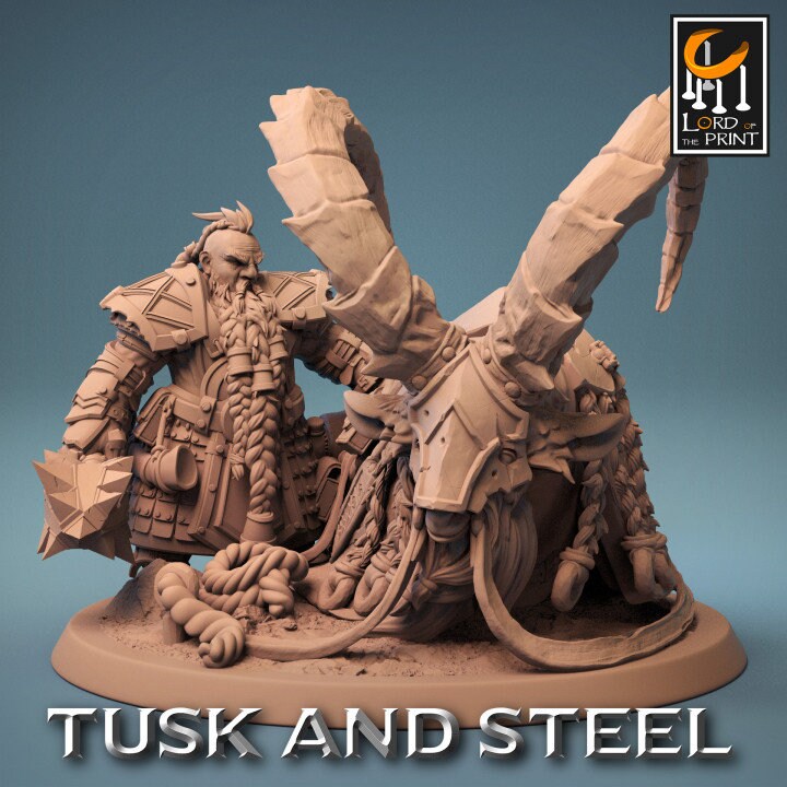 Dwarf Goat Rider with no Helmet Pack | Tusk and Steel | Lord of the Print | Wargaming | Dungeons and Dragons | Tabletop RPG | DnD