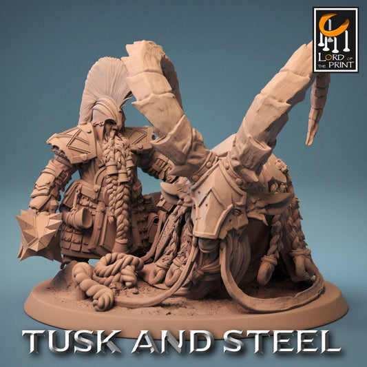 Dwarf Goat Rider with Helmet Pack | Tusk and Steel | Lord of the Print | Wargaming | Dungeons and Dragons | Tabletop RPG | DnD