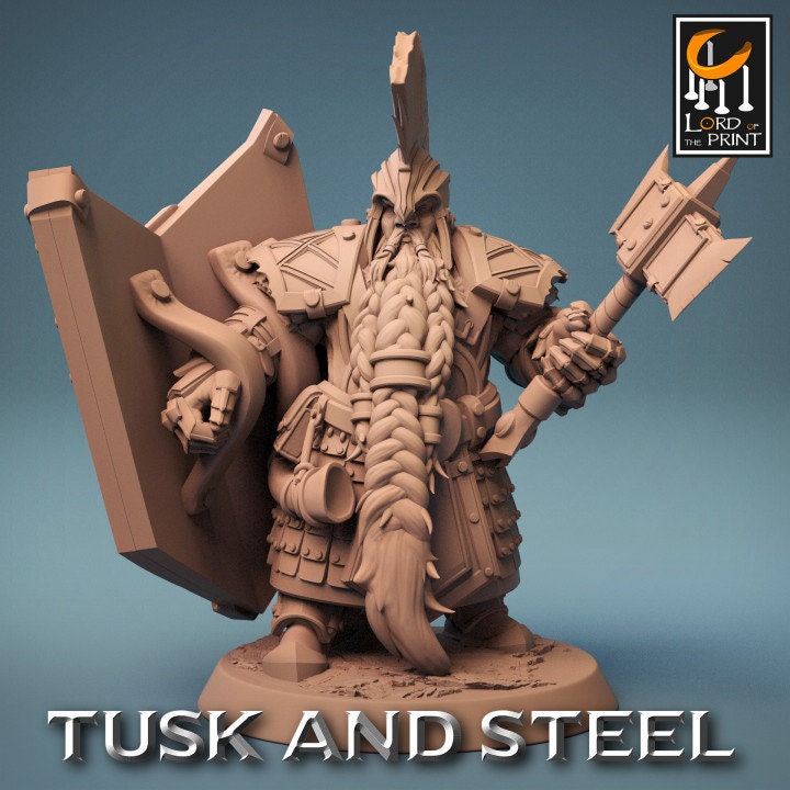 Dwarf Soldier Axe Pack | Tusk and Steel | Lord of the Print | Wargaming | Dungeons and Dragons | Tabletop RPG | DnD