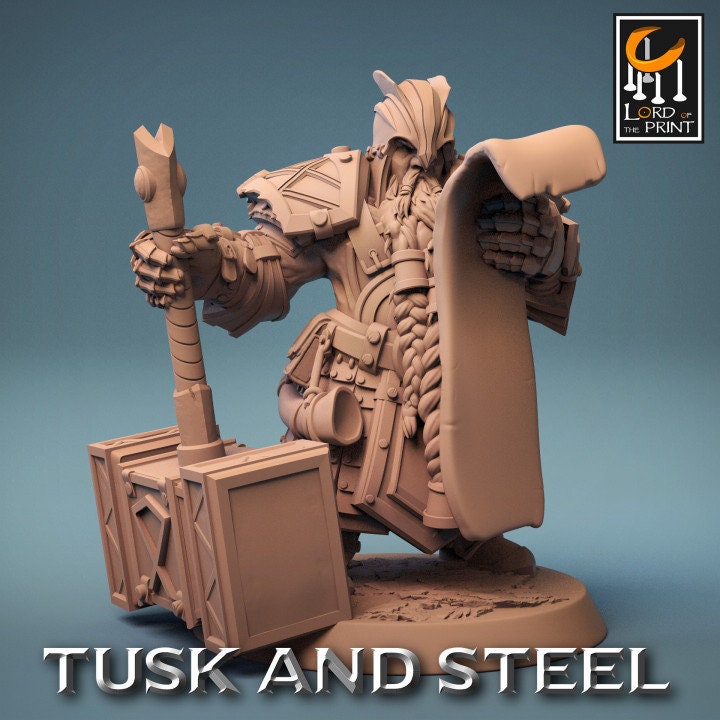 Dwarf Soldier Hammer Pack | Tusk and Steel | Lord of the Print | Wargaming | Dungeons and Dragons | Tabletop RPG | DnD