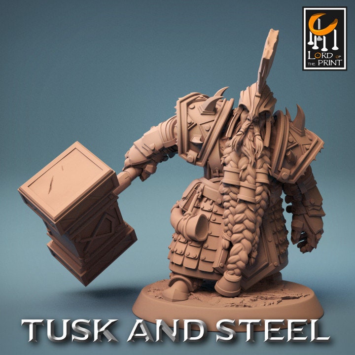 Dwarf Soldier Hammer Pack | Tusk and Steel | Lord of the Print | Wargaming | Dungeons and Dragons | Tabletop RPG | DnD