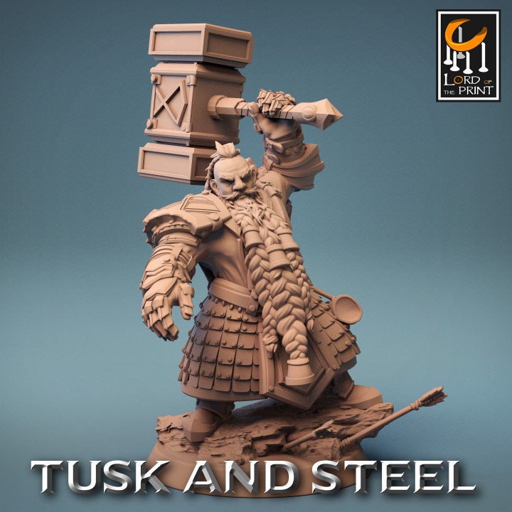 Dwarf Soldier Hammer Pack | Tusk and Steel | Lord of the Print | Wargaming | Dungeons and Dragons | Tabletop RPG | DnD