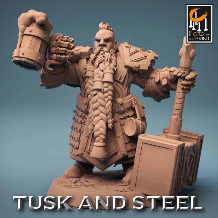 Dwarf Soldier Hammer Pack | Tusk and Steel | Lord of the Print | Wargaming | Dungeons and Dragons | Tabletop RPG | DnD