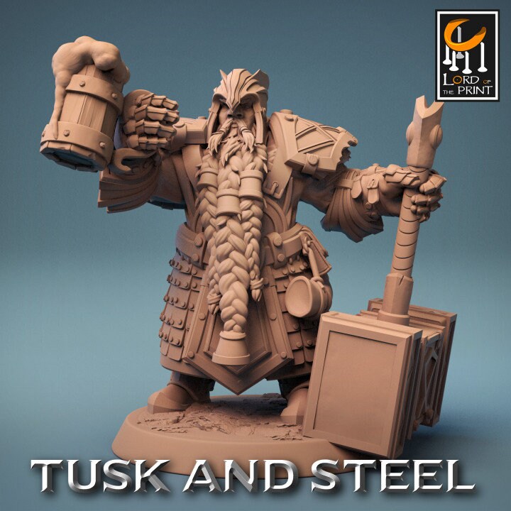 Dwarf Soldier Hammer Pack | Tusk and Steel | Lord of the Print | Wargaming | Dungeons and Dragons | Tabletop RPG | DnD