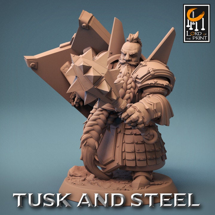 Dwarf Soldier Mace Pack | Tusk and Steel | Lord of the Print | Wargaming | Dungeons and Dragons | Tabletop RPG | DnD