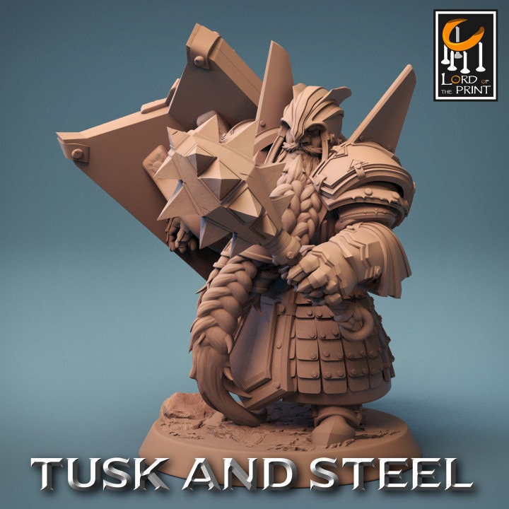 Dwarf Soldier Mace Pack | Tusk and Steel | Lord of the Print | Wargaming | Dungeons and Dragons | Tabletop RPG | DnD