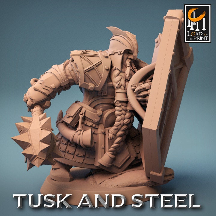 Dwarf Soldier Mace Pack | Tusk and Steel | Lord of the Print | Wargaming | Dungeons and Dragons | Tabletop RPG | DnD