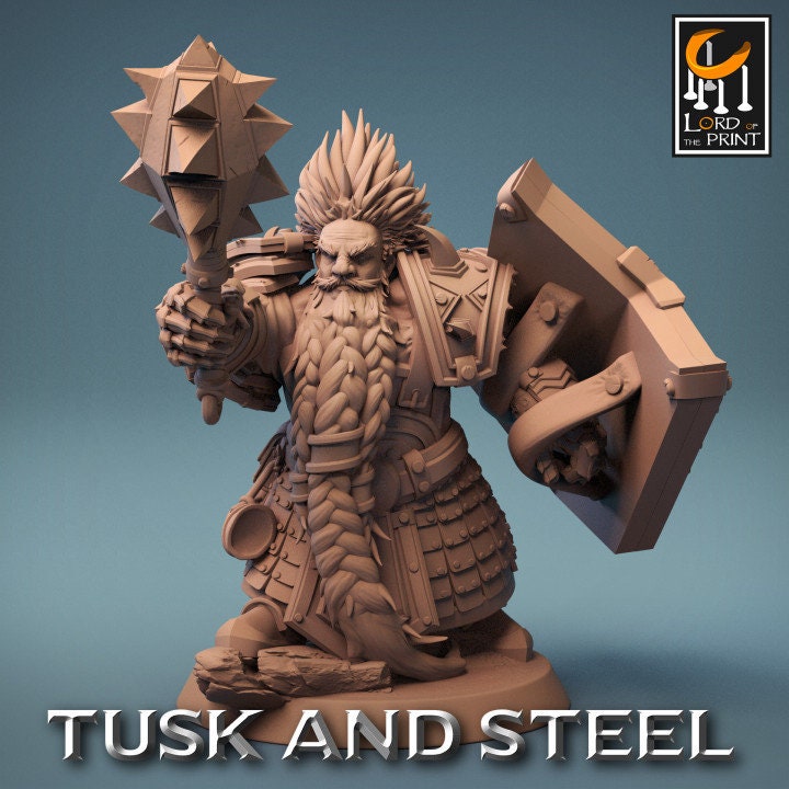 Dwarf Soldier Mace Pack | Tusk and Steel | Lord of the Print | Wargaming | Dungeons and Dragons | Tabletop RPG | DnD