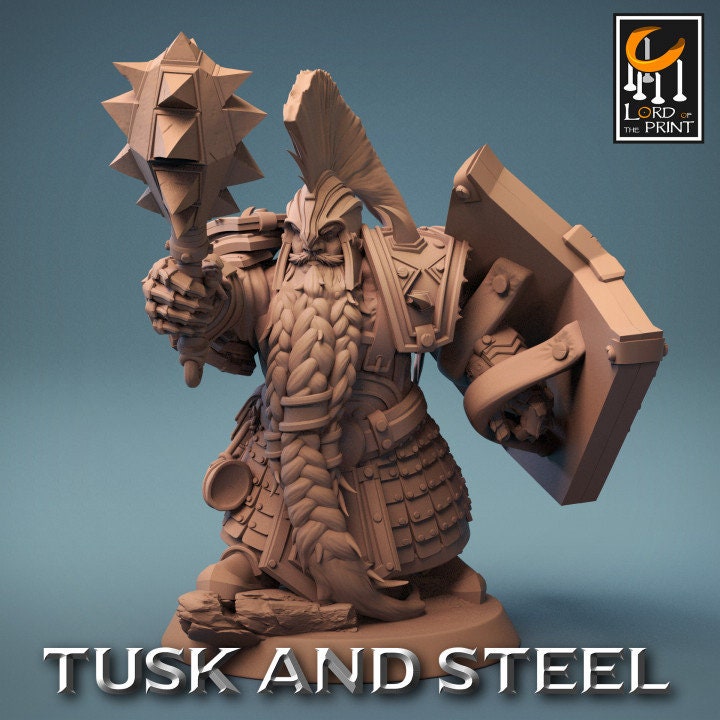 Dwarf Soldier Mace Pack | Tusk and Steel | Lord of the Print | Wargaming | Dungeons and Dragons | Tabletop RPG | DnD
