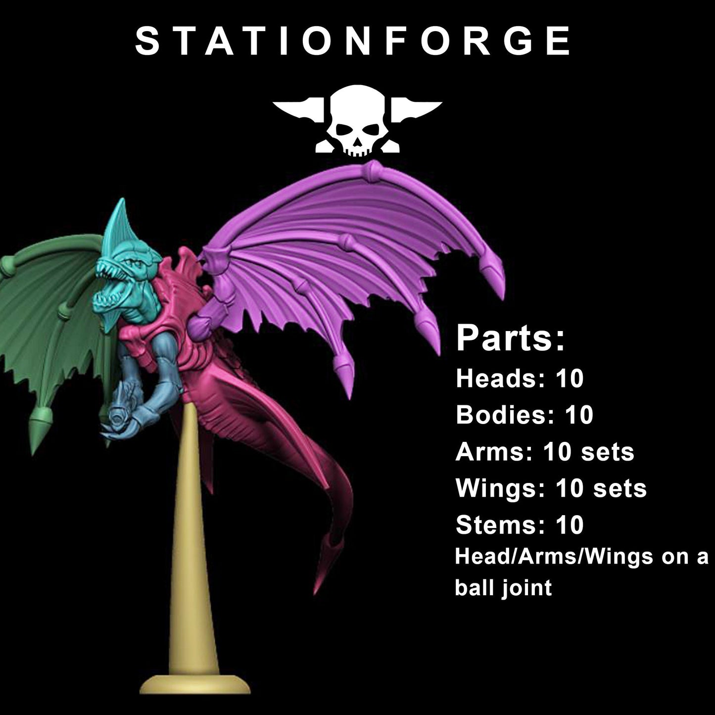 Xenarid Flyers | Station Forge | Wargaming | Xenomorph gargoyles | Alien Flyer | RPG Miniatures | Tabletop Sci-fi