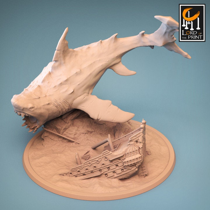 Megalodon | Shark TTRP Miniature| DnD | Lord of the Print | Wargaming | Dungeons and Dragons | Tabletop RPG | Sea Monster | Marine Animal