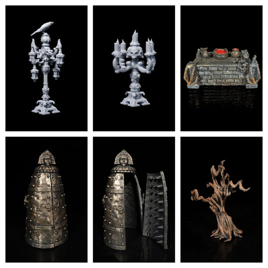 Necromancer's Lair DnD Miniature Terrain Set - Dungeons and Dragons, D&D, Pathfinder, Wargaming, Tabletop, 28mm, 32mm - Spooky Dungeon Decor