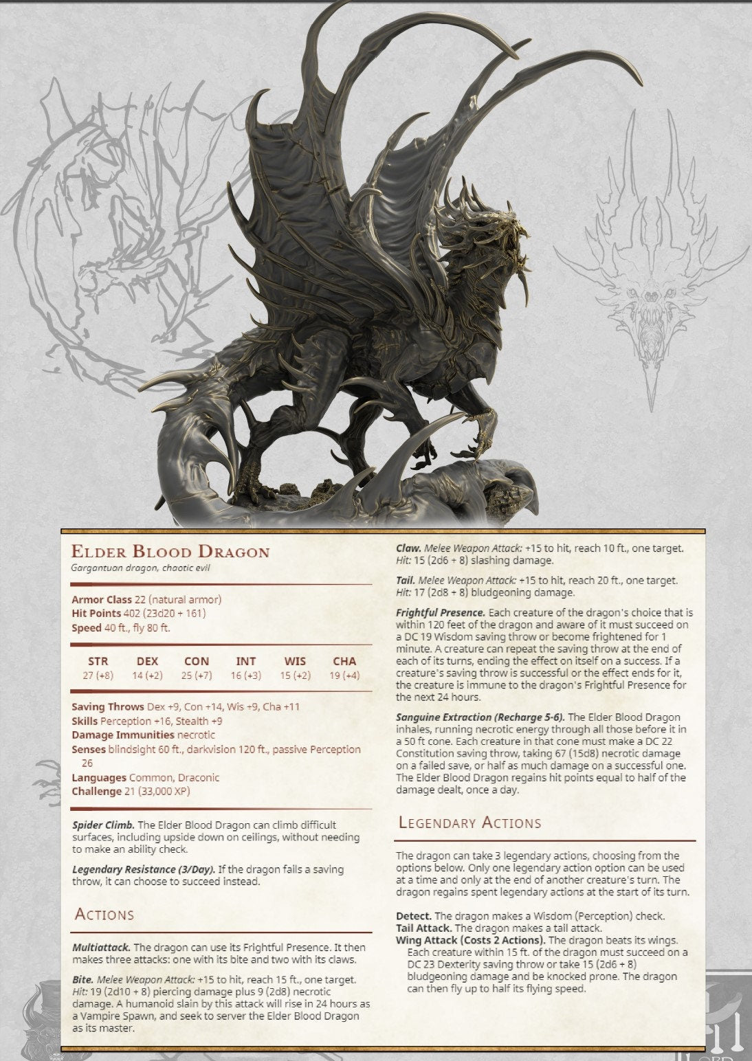 Vampiric Blood Dragon Miniature - Dungeons and Dragons D&D - Young, Adult, Elder Options - Fantasy Tabletop Gaming Collectible