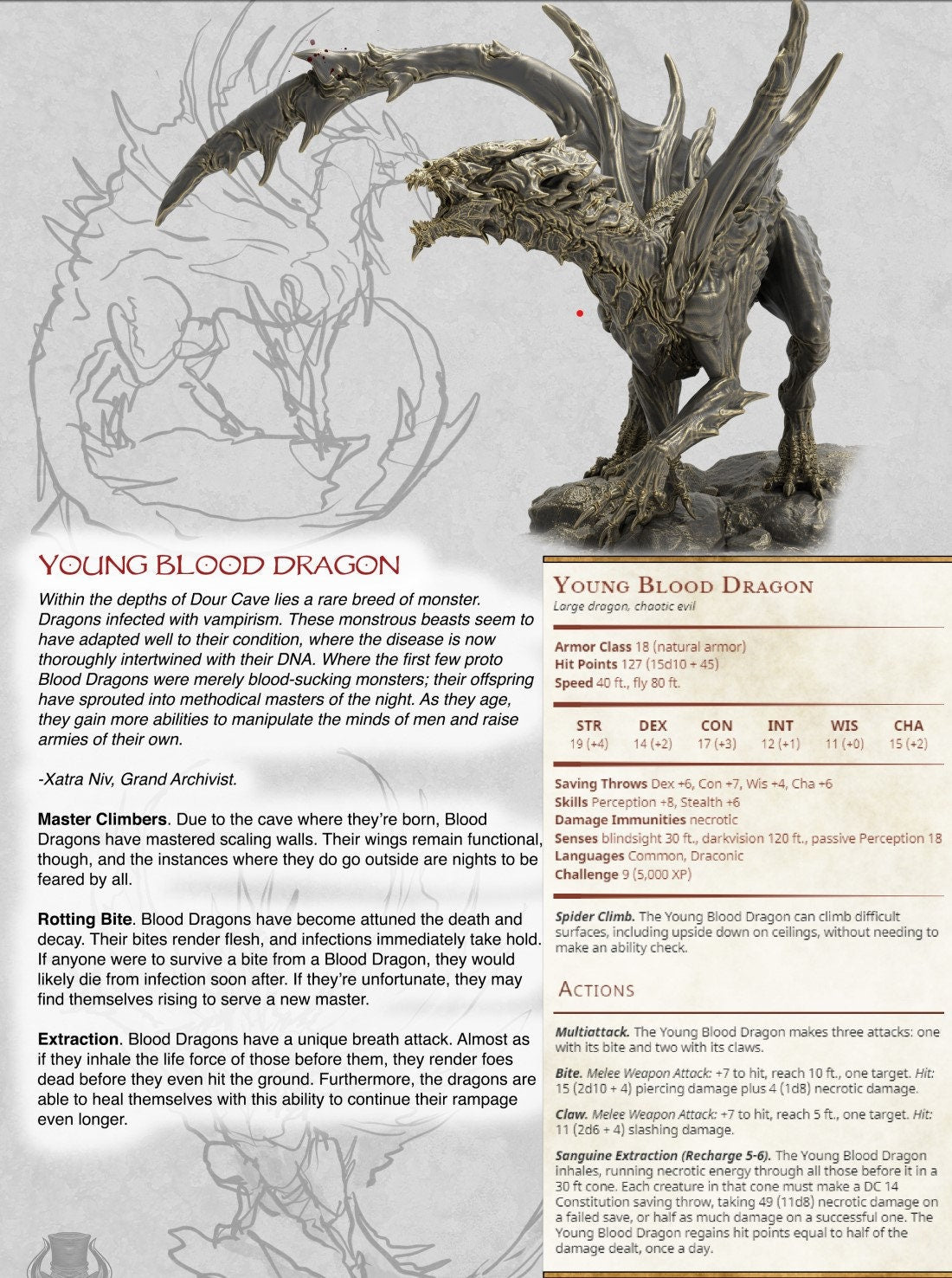 Vampiric Blood Dragon Miniature - Dungeons and Dragons D&D - Young, Adult, Elder Options - Fantasy Tabletop Gaming Collectible