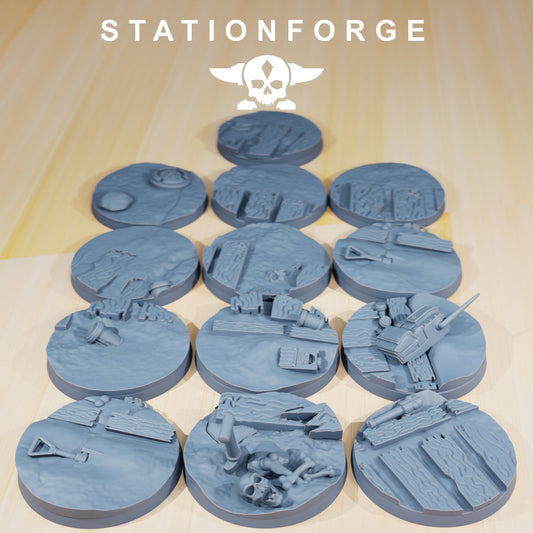 Tabletop Wargaming and RPG Bases 25, 28, 32 and 40mm scale industrial bases, wasteland bases, trench bases and deserted bases