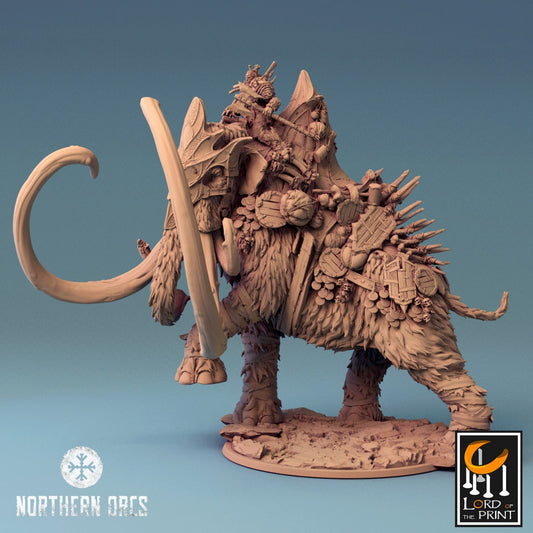 Orc Riding Greater Mammoth Miniature - Detailed Fantasy RPG | Lord of the Print | Wargaming | Dungeons and Dragons | Tabletop RPG | DnD |