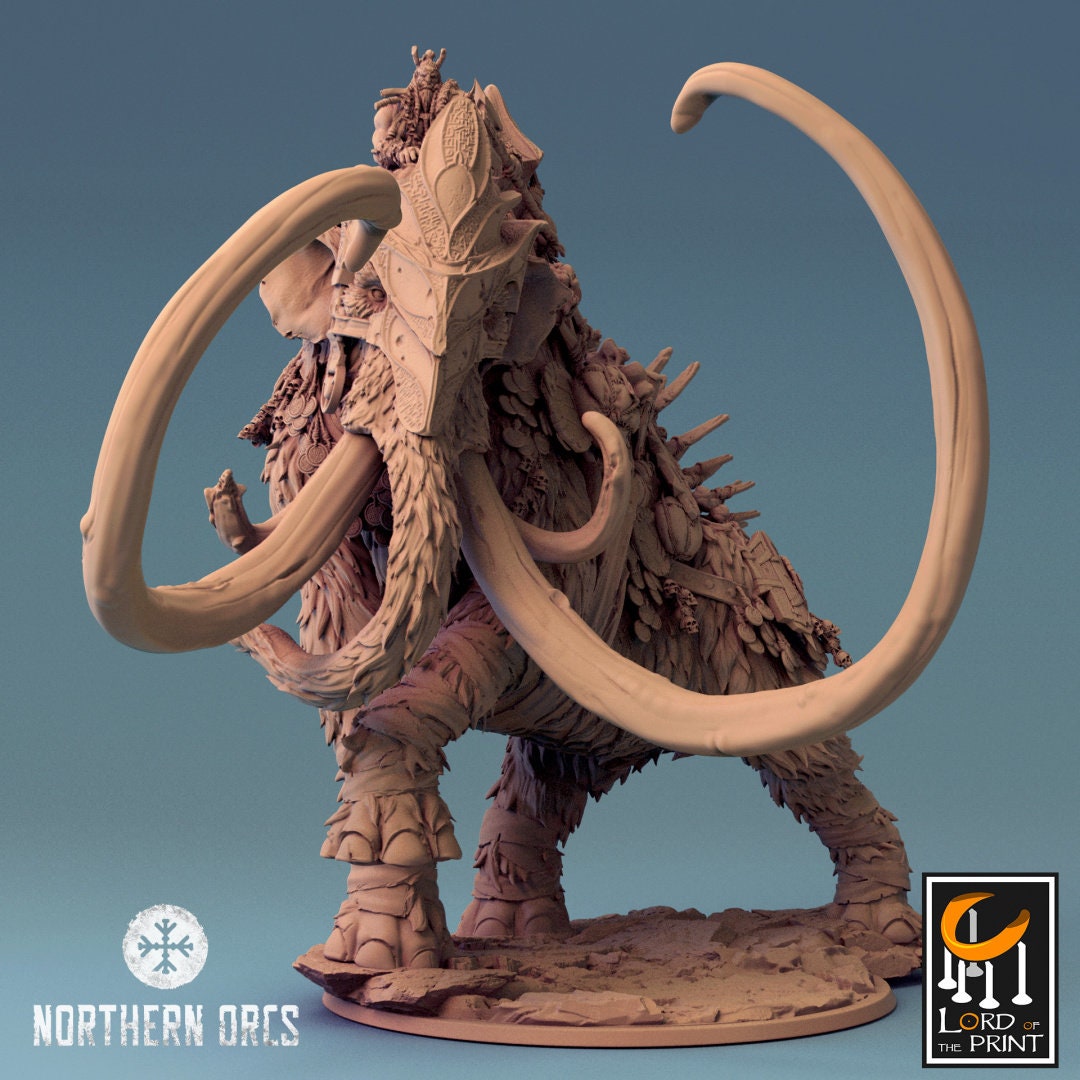 Orc Riding Greater Mammoth Miniature - Detailed Fantasy RPG | Lord of the Print | Wargaming | Dungeons and Dragons | Tabletop RPG | DnD |