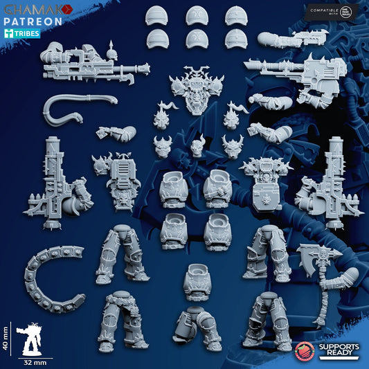 Heretic Devastator Squad | Ghamak | 3D Printed | 28mm | Wargaming | Chaos Heavy Weapons | warhammer | Heretic Marines