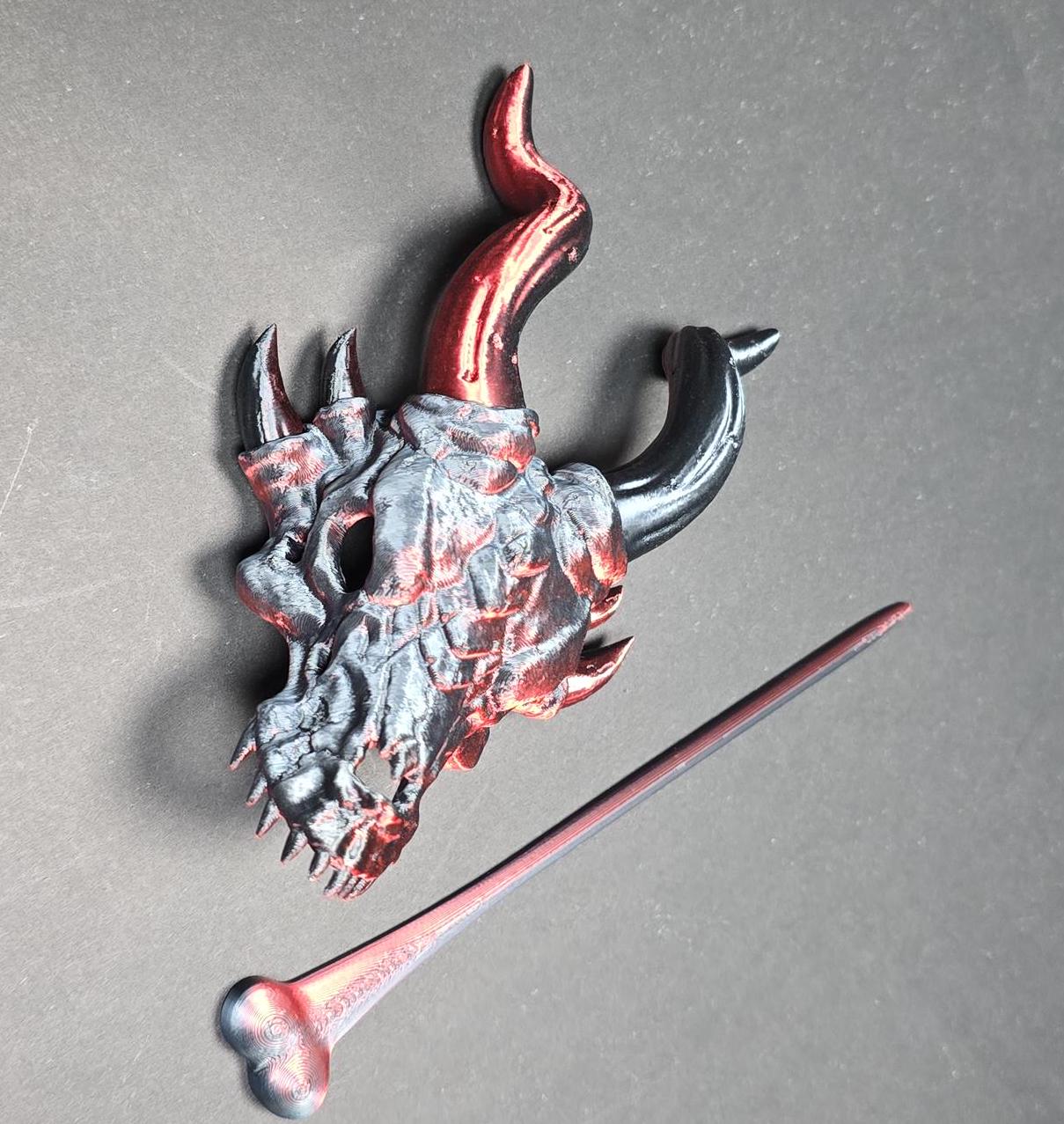 Dragon Skull Hair Pin β 3D Printed Fantasy Hair Stick β Gothic, Witchy, Cosplay, TTRPG, DnD, Renaissance, Rainbow, Glitter, Mystic and Magic