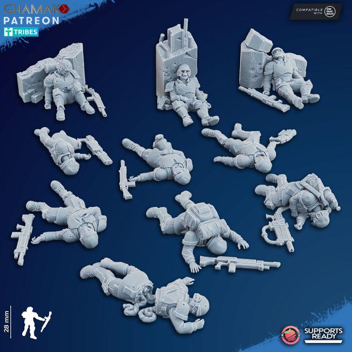 Freedom Guard Casualties (Set of 10) | Ghamak | 3D Printed | 28mm | Wargaming | One Page rules Imperial Proxy