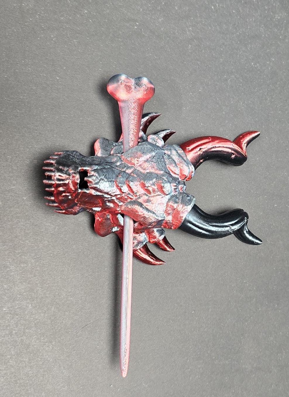 Dragon Skull Hair Pin β 3D Printed Fantasy Hair Stick β Gothic, Witchy, Cosplay, TTRPG, DnD, Renaissance, Rainbow, Glitter, Mystic and Magic