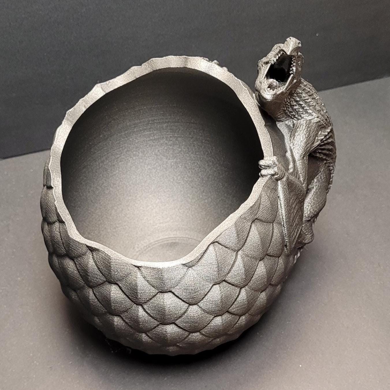 3D Printed Dragon Egg Planter or Bowl with Climbing Dragon | Fire Bowl Base | Fantasy Home Decor and Gift | DND, TTRPG, Geek & Gamer Decor