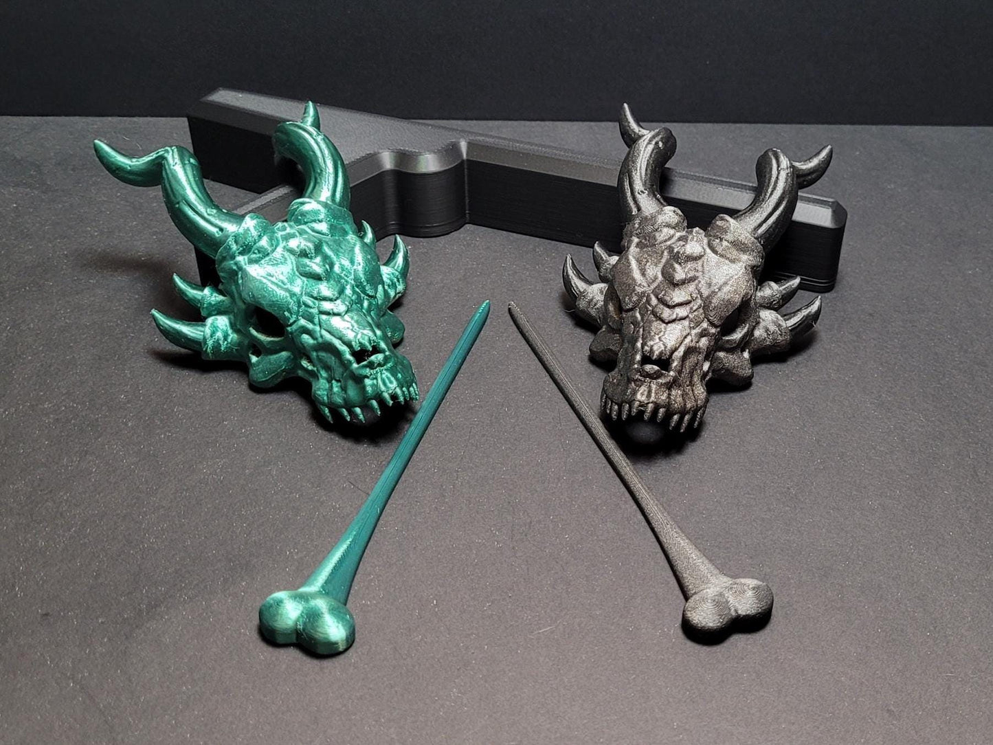 Dragon Skull Hair Pin β 3D Printed Fantasy Hair Stick β Gothic, Witchy, Cosplay, TTRPG, DnD, Renaissance, Rainbow, Glitter, Mystic and Magic