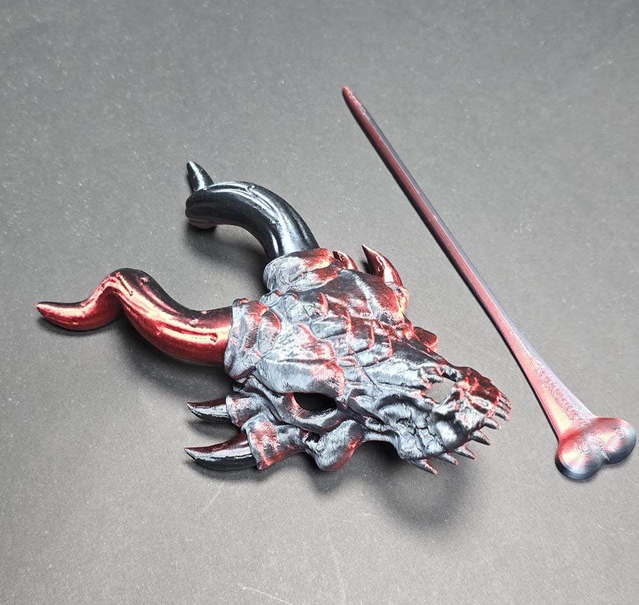 Dragon Skull Hair Pin β 3D Printed Fantasy Hair Stick β Gothic, Witchy, Cosplay, TTRPG, DnD, Renaissance, Rainbow, Glitter, Mystic and Magic