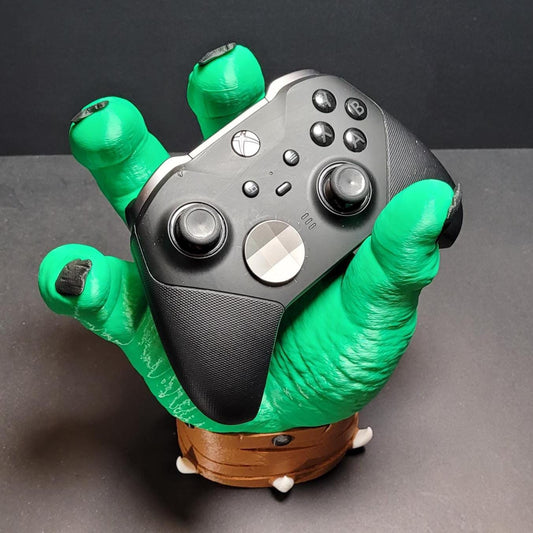 Smash Button Controller Holder – Green Hand Video Game Controller Stand | Gamer Desk Decor | Unique Gift for Gamers | Console Accessory