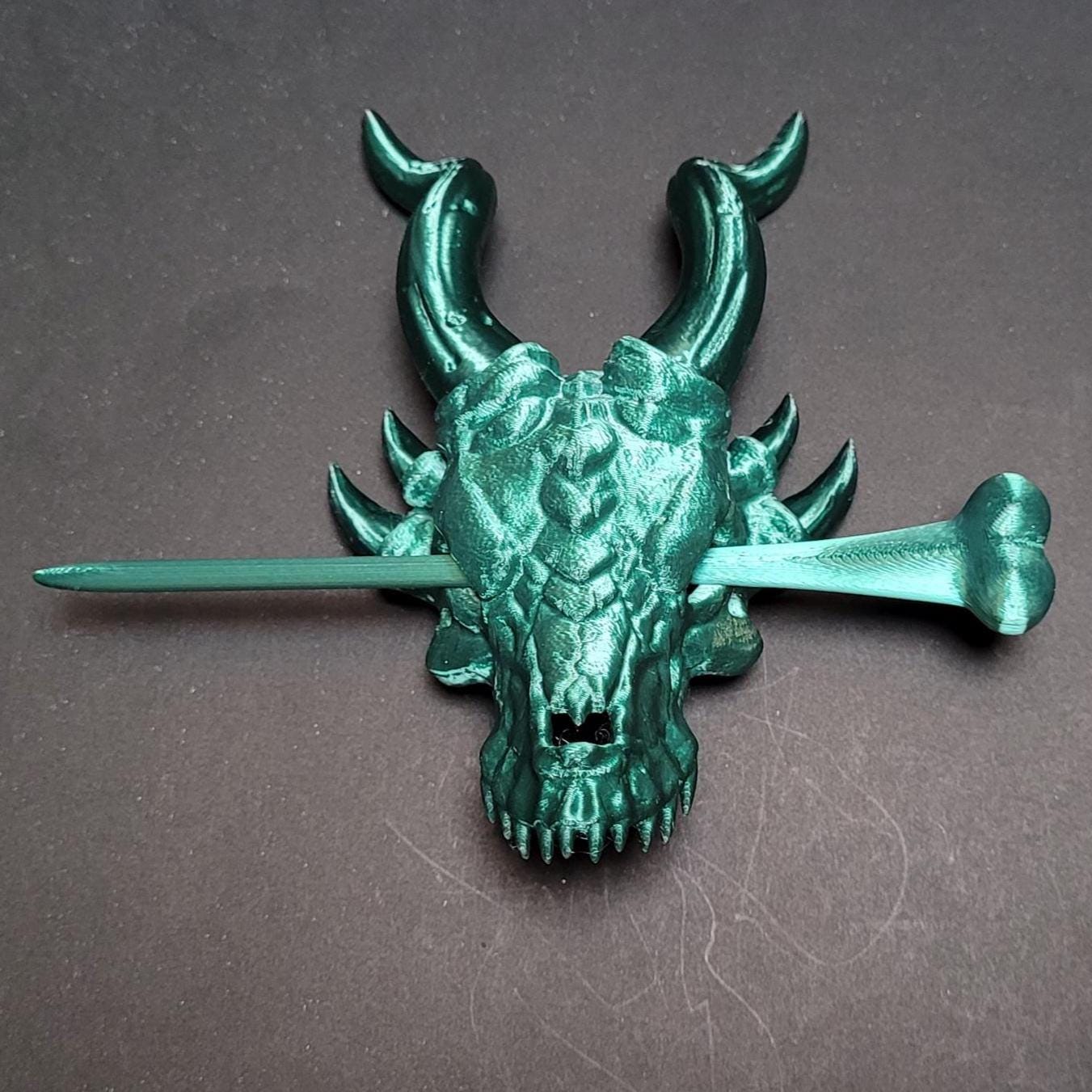 Dragon Skull Hair Pin β 3D Printed Fantasy Hair Stick β Gothic, Witchy, Cosplay, TTRPG, DnD, Renaissance, Rainbow, Glitter, Mystic and Magic