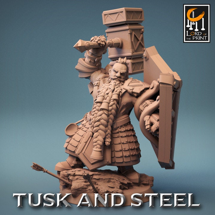 Dwarf Soldier Hammer Pack | Tusk and Steel | Lord of the Print | Wargaming | Dungeons and Dragons | Tabletop RPG | DnD