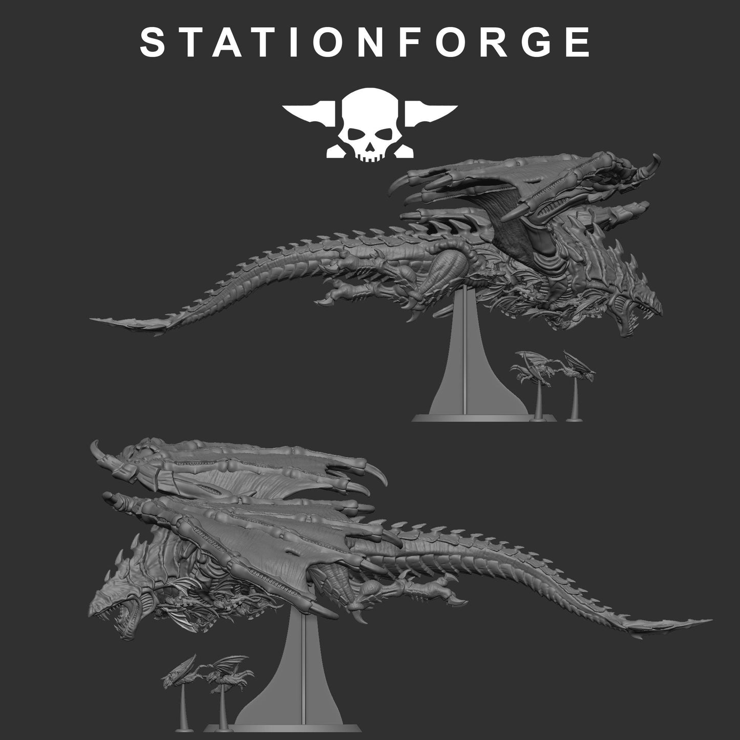 Xenarid Dragon Wargaming Miniature | Station Forge | Grimdark Winged Alien | Xenomorph Inspired | Tabletop Gaming Unique Accessory Sculpture