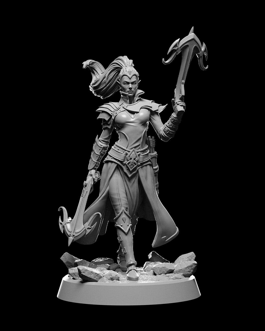 Female Dark Elf Huntress Miniature for Dungeons and Dragons - Detailed Tabletop RPG Figurine for Roleplaying Games and Collectors