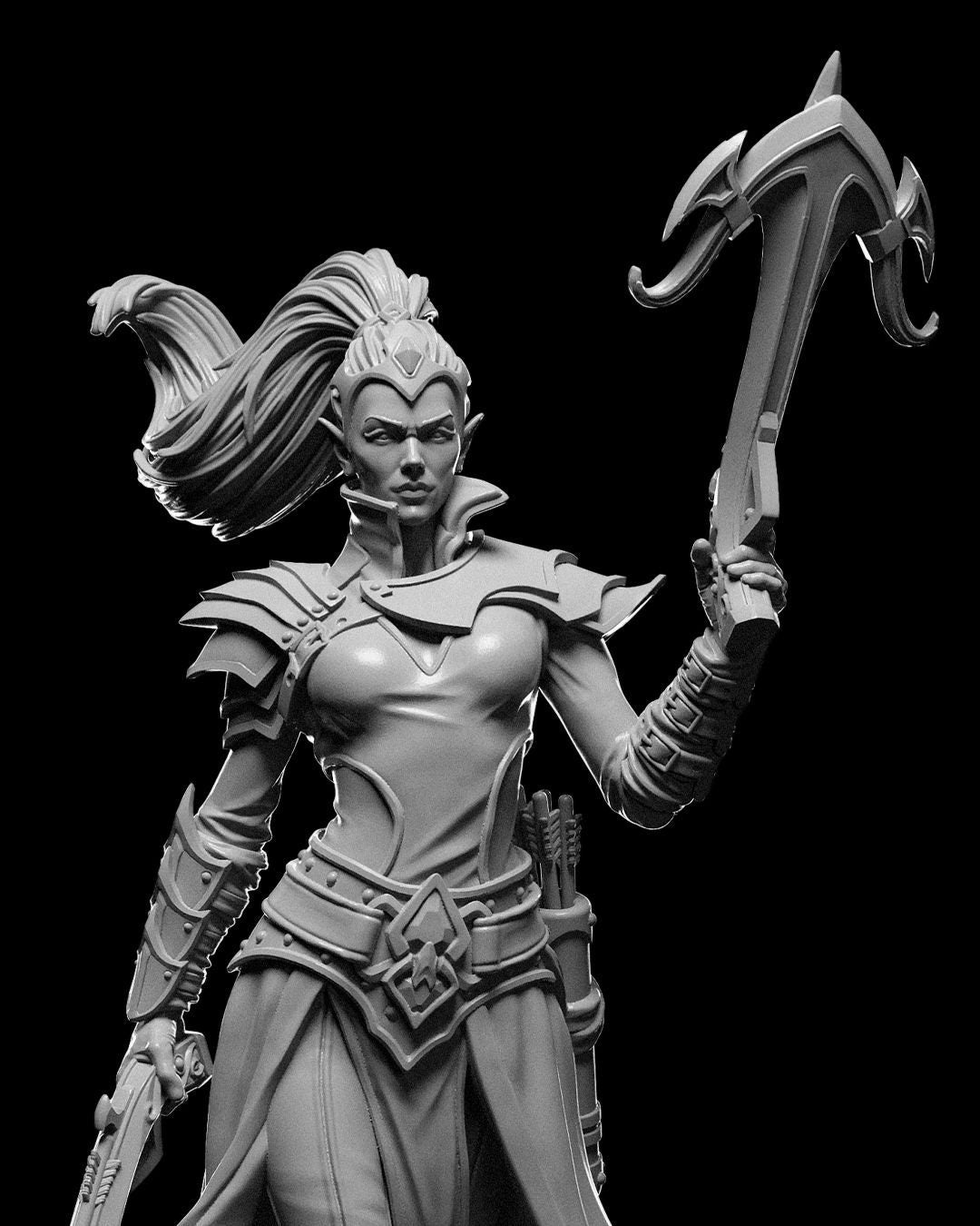 Female Dark Elf Huntress Miniature for Dungeons and Dragons - Detailed Tabletop RPG Figurine for Roleplaying Games and Collectors