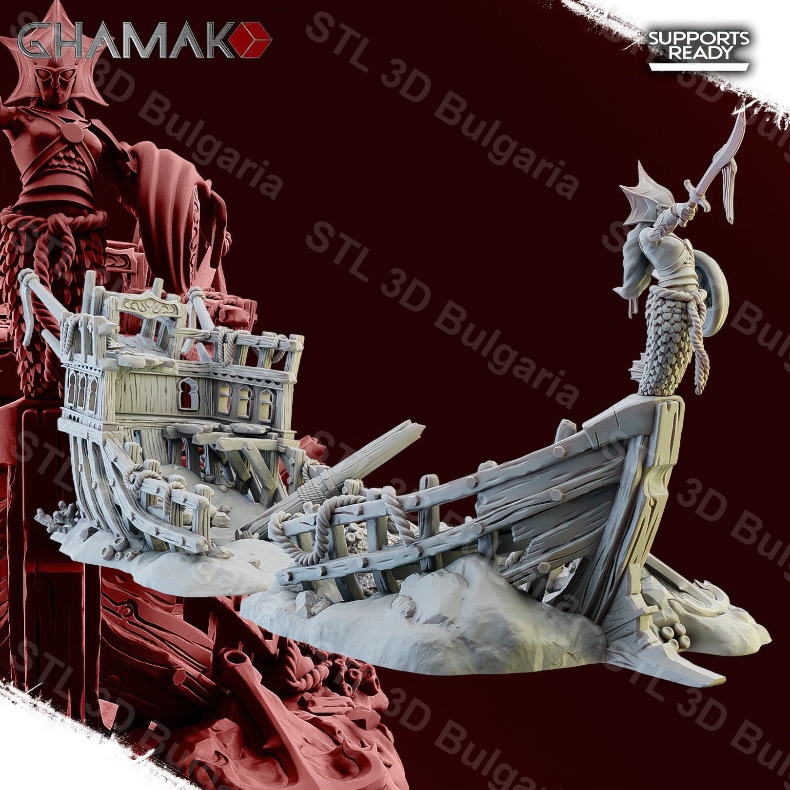 Holy Relic of the Abyss | Ghamak | Fantasy Wargaming | DnD Miniature | crashed ship terrain | Resin Display Model | Abyssal Elves | Sea Elf