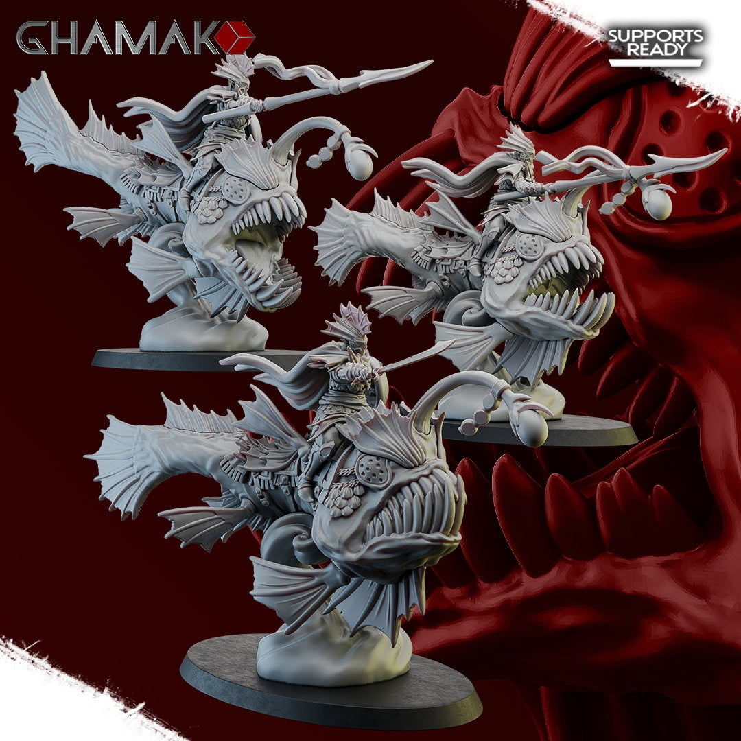 Royal Guards of Atlantis | Ghamak | Fantasy Wargaming | DnD Miniature | Set of 3 Sea Elfs | Resin Display Model | Abyssal Elves | Sea Elf