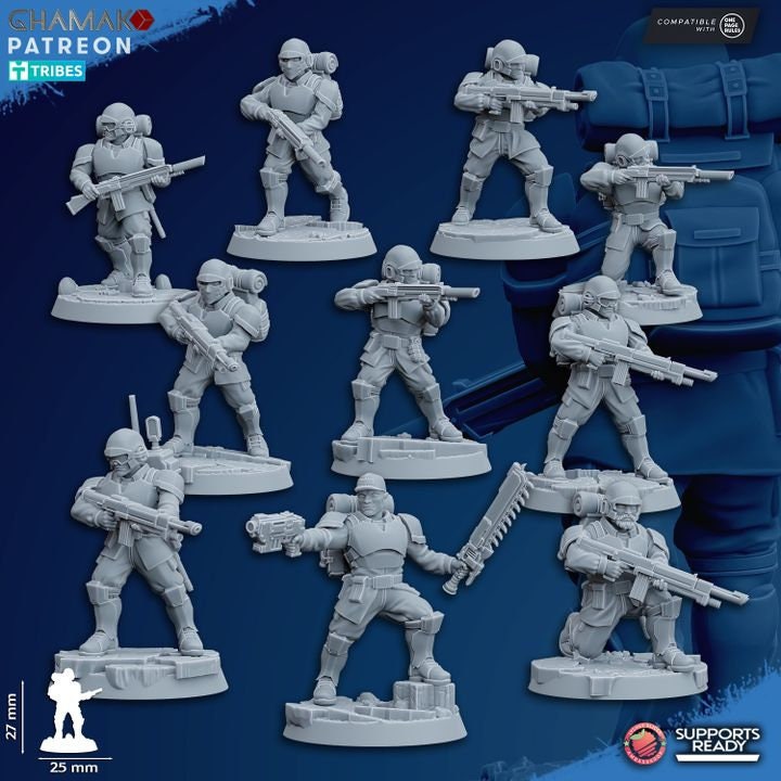Freedom Guard Assault Troops (Set of 10) | Ghamak | 3D Printed | 28mm | Wargaming | One Page Rules | warhammer Imperium of Man Proxy