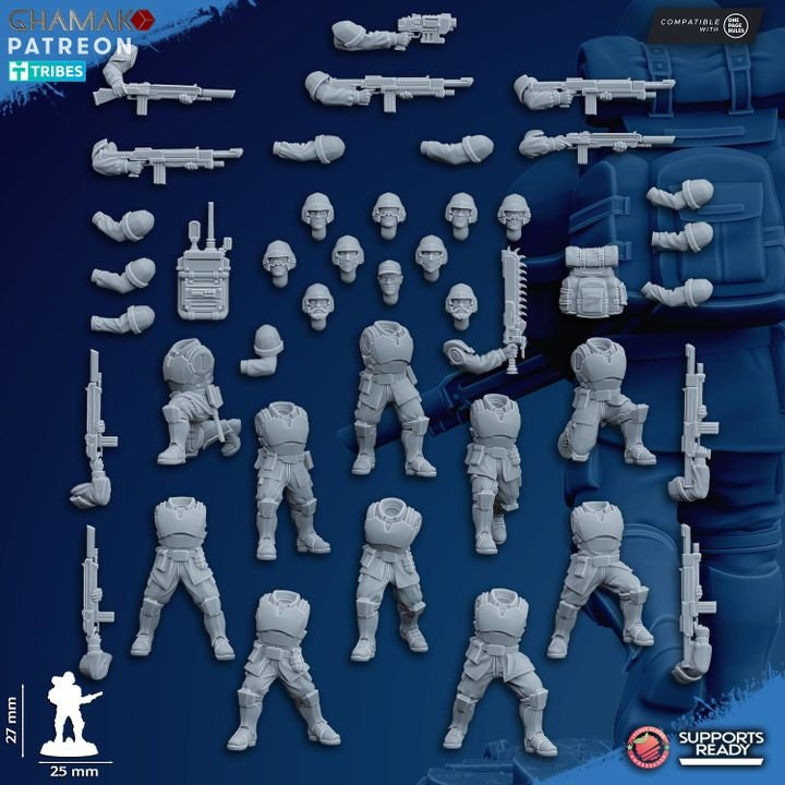 Freedom Guard Assault Troops (Set of 10) | Ghamak | 3D Printed | 28mm | Wargaming | One Page Rules | warhammer Imperium of Man Proxy