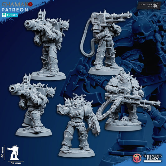 Heretic Devastator Squad | Ghamak | 3D Printed | 28mm | Wargaming | Chaos Heavy Weapons | warhammer | Heretic Marines