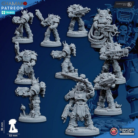 Traitor Militum (Set of 10) | Ghamak | 3D Printed | 28mm | Wargaming | Chaos Heavy Weapons | Heretic Marines