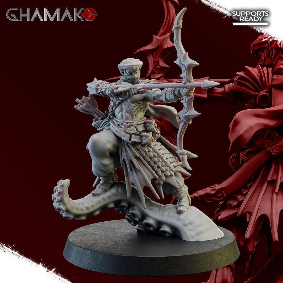 Guards of the Abyss Squad | Ghamak | Fantasy Wargaming | DnD Miniature | Set of 10 Sea Elfs | Resin Display Model | Abyssal Elves | Sea Elf
