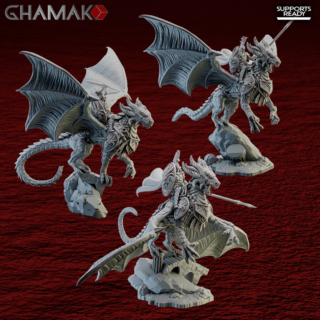 Spartancast Dragon Riders | Ghamak | 3D Printed | 28mm | Wargaming | Fantasy Wargaming Proxy | Dragon Rider Cast