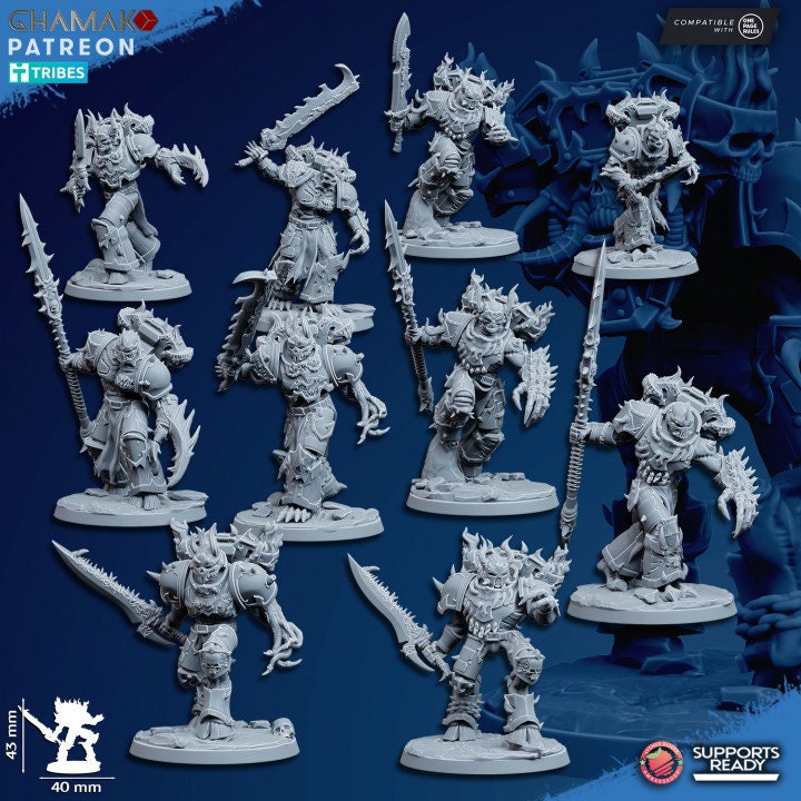 Corrupted Militum (Set of 10) | Ghamak | 3D Printed | 28mm | Wargaming | Chaos Heavy Weapons | Heretic Marines