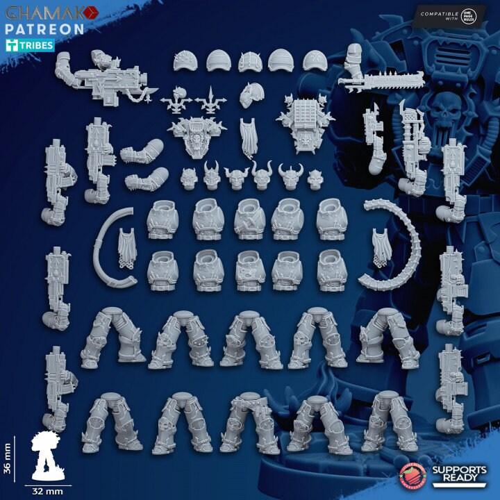 Traitor Militum (Set of 10) | Ghamak | 3D Printed | 28mm | Wargaming | Chaos Heavy Weapons | Heretic Marines